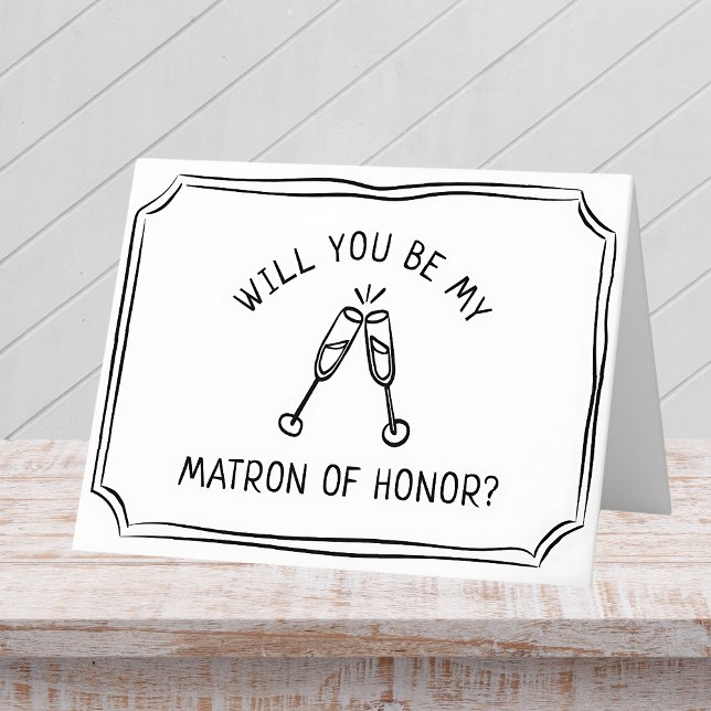 Trendig Champagne Toast Matron of Honor Frieri Kort (Cheers to your matron of honor with this elegant proposal card with clinking champagne glasses.)