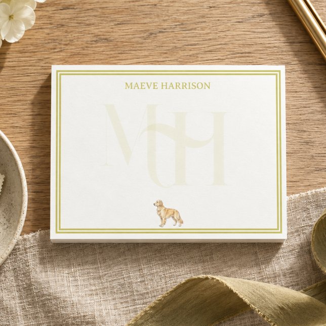 Trendig Chartreuse Monogram Golden Retriever Post-it Block (Preppy Chartreuse Monogram Golden Retriever Post-it Notes)