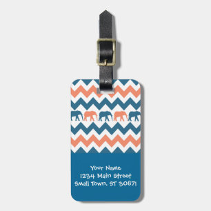 Trendig Chevron Elephants Coral Blue Rand Mönster Bagagebricka