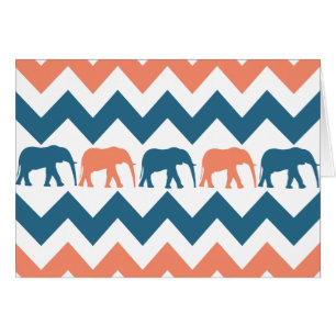 Trendig Chevron Elephants Coral Blue Rand Mönster OBS Kort