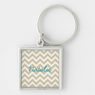 Trendig Chevron Premium Keychain Fyrkantig Silverfärgad Nyckelring