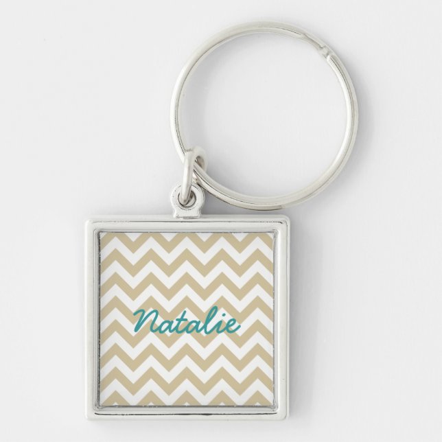 Trendig Chevron Premium Keychain Fyrkantig Silverfärgad Nyckelring (Framsidan)