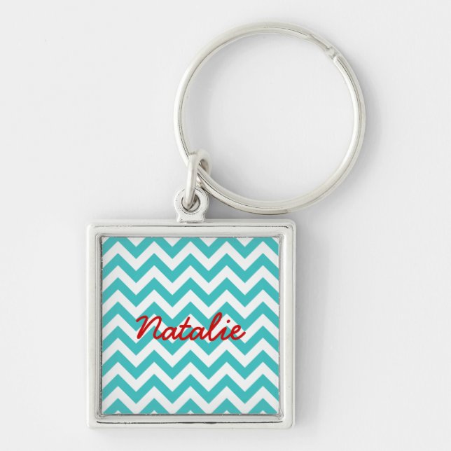 Trendig Chevron Premium Keychain Fyrkantig Silverfärgad Nyckelring (Framsidan)