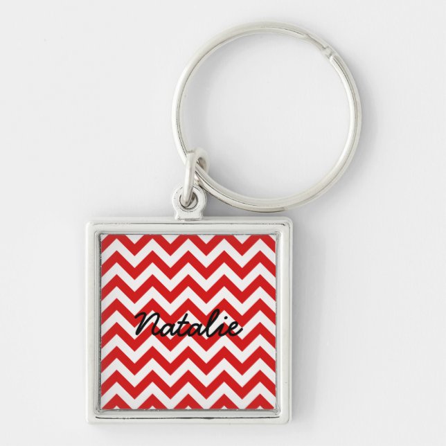 Trendig Chevron Premium Keychain Fyrkantig Silverfärgad Nyckelring (Framsidan)