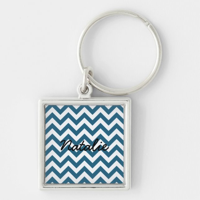 Trendig Chevron Premium Keychain Fyrkantig Silverfärgad Nyckelring (Framsidan)