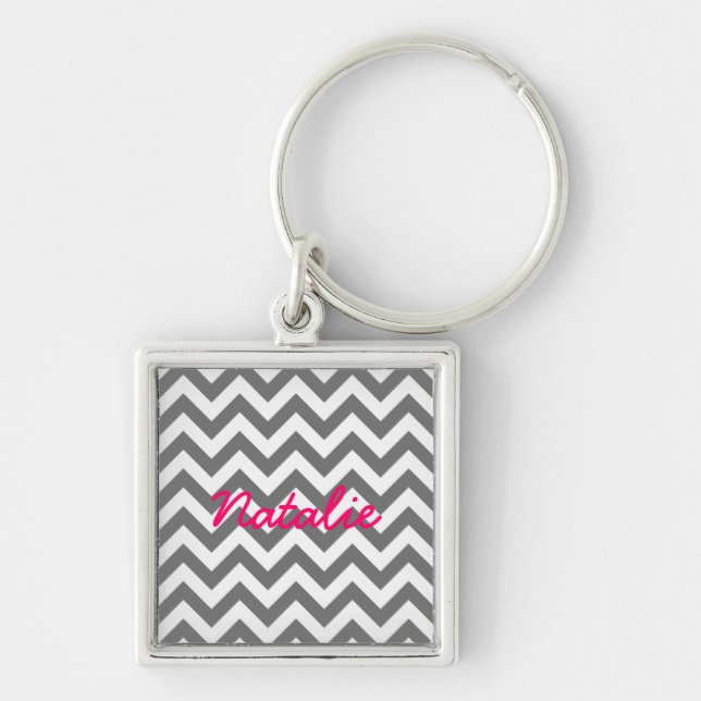 Trendig Chevron Premium Keychain Fyrkantig Silverfärgad Nyckelring (Framsidan)