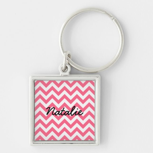 Trendig Chevron Premium Keychain Fyrkantig Silverfärgad Nyckelring (Framsidan)