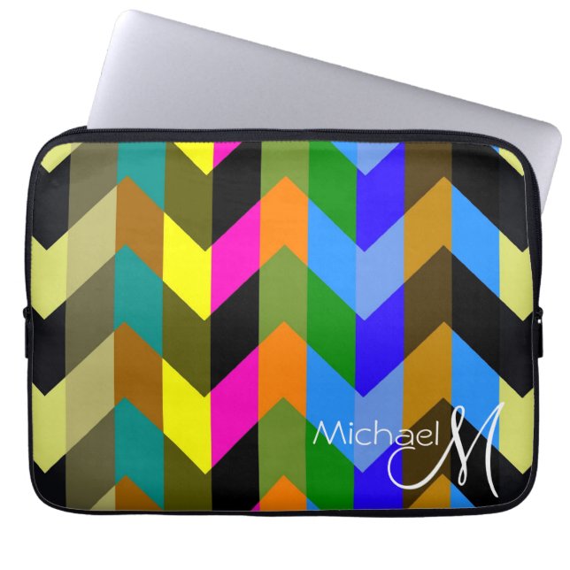 Trendig Chevron Sicksack Anpassad Monogram 6 Laptop Sleeve (Framsidan)