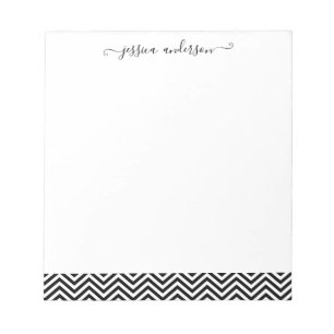 Trendig Chevron Zigzag Girly Script Modern Black Anteckningsblock
