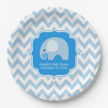 Trendig Chic Blue Elephant Pojke Shower Chevron