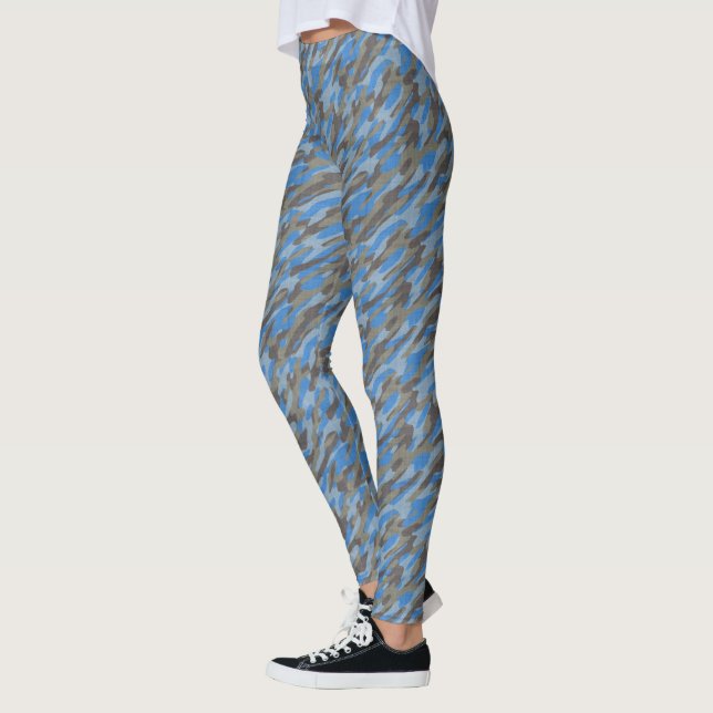 Trendig Chic Blue och Grått Camo Abstrakt Mönster Leggings (Vänster)