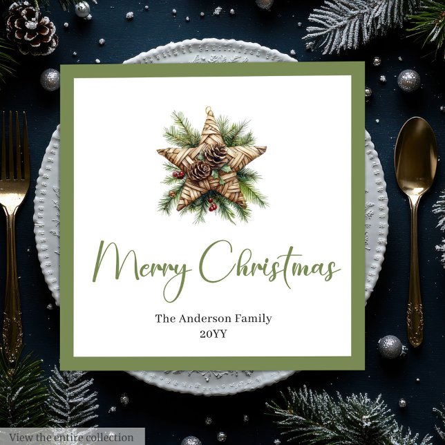 Trendig Chic Boho Julgran i Botanisk Stil Pappersservett (Trendy Chic Boho Christmas Tree in Botanical Style Paper Dinner Napkins)
