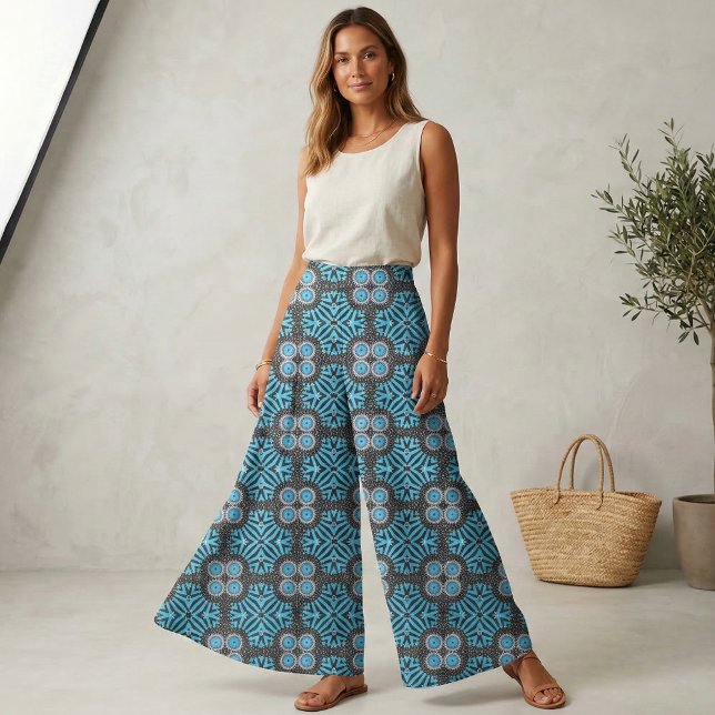 Trendig Chic Geometric Black och Turquise Mönster Tyg (Skapare uppladdad)