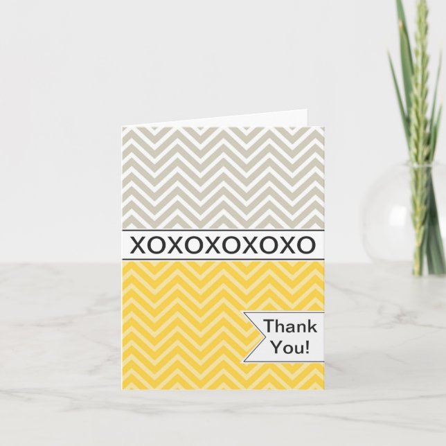 Trendig Chic Gult Chevron XOXO - tackkort (Framsida)