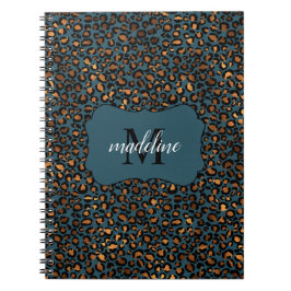 Trendig Chic Leopard Mönster Monogram Namn Spiral Anteckningsbok