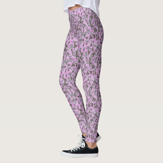 Trendig Chic Lila Rosa och Grått Camo Mönster Leggings (Vänster)