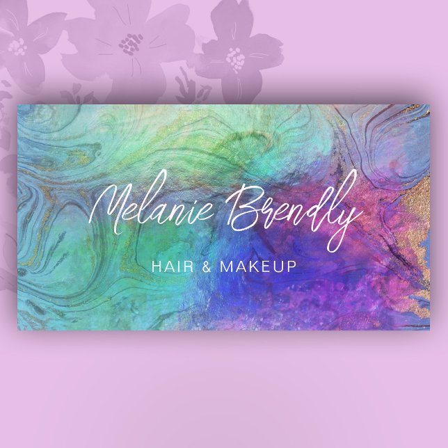 Trendig Chic Marble Opal HoloGrapal Affärskort Visitkort (Skapare uppladdad)