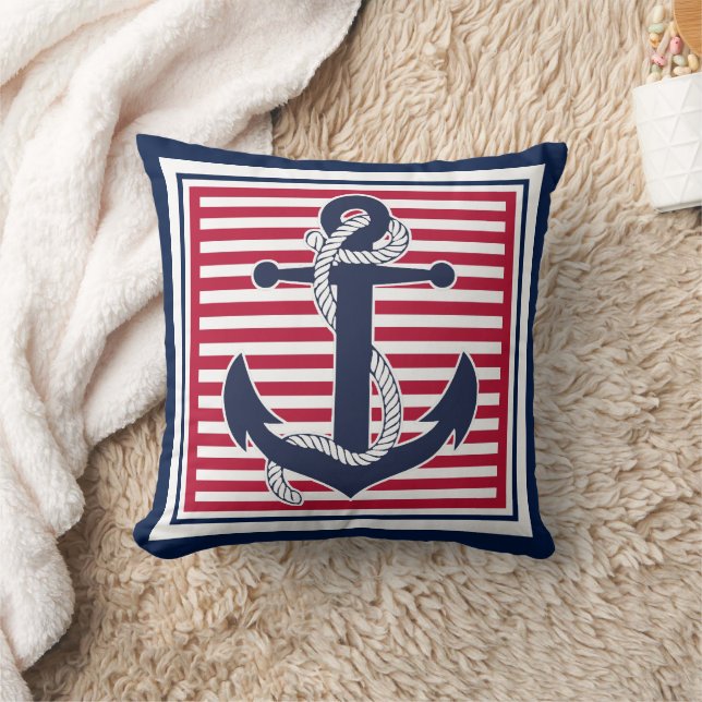 Trendig Chic Retro Boat Anchor Cute Rand Mönster Kudde (Filt)