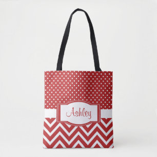 Trendig Chic Scarlet Red Polka Dot Chevron Monogra Tygkasse