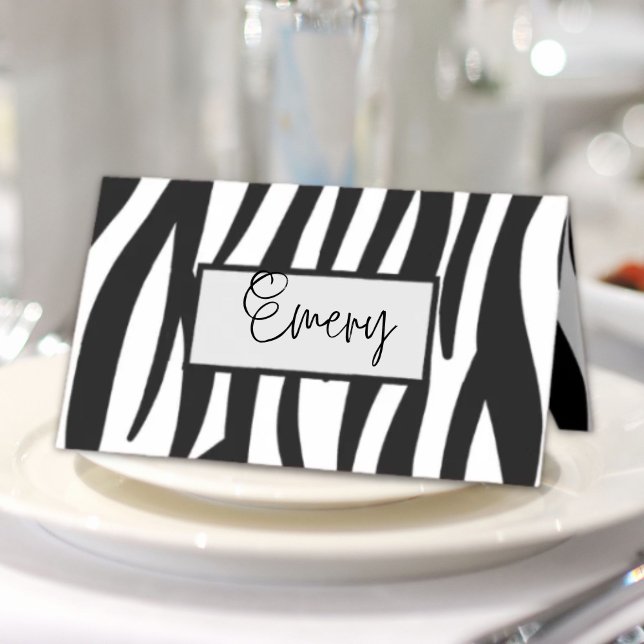 trendig chic svart och vitt zebra ränder placeringskort (trendy girly chic black and white zebra stripes place card)