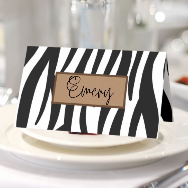 trendig chic svart och vitt zebra ränder placeringskort (trendy girly chic black and white zebra stripes place card)