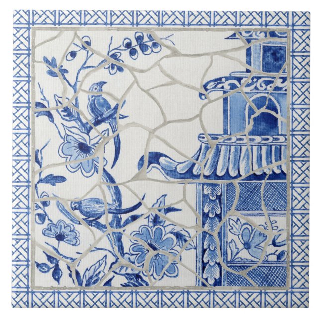 Trendig Chinoiserie Chic Blue White China Pagoda Kakelplatta (Framsidan)