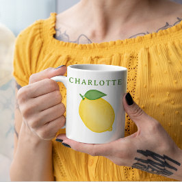 Trendig Citrus Lemon Gult Grönt Monogram Mugg