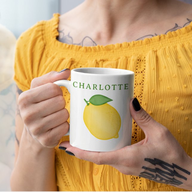 Trendig Citrus Lemon Gult Grönt Monogram Mugg (Skapare uppladdad)