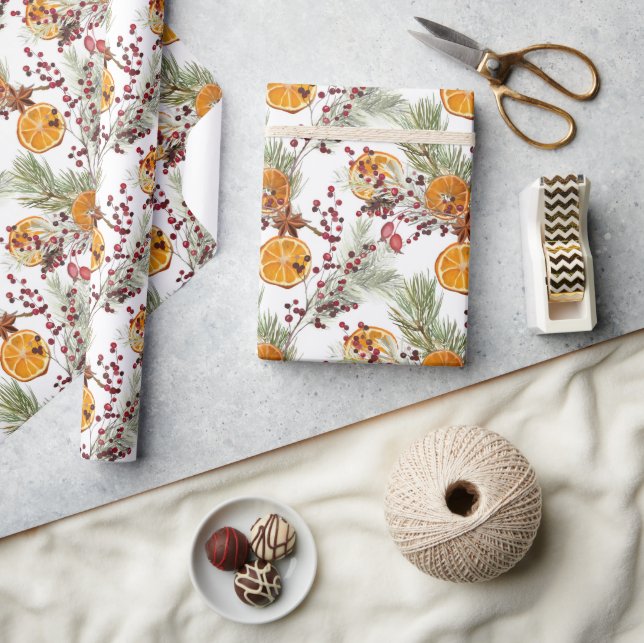 Trendig Citrus Orange Gräs Berry-Helgdag Presentpapper (Hantverk)