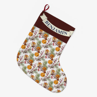 Trendig Citrus Orange Rustic Gräs Greenery Stor Julstrumpa