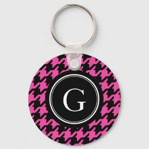 Trendig Classic rosa Houndstooth med monogram Nyckelring