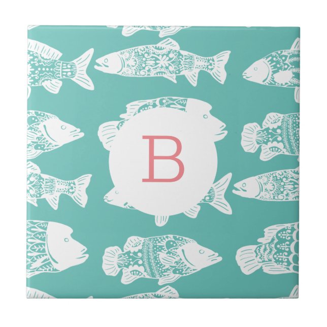 Trendig Coastal Boho Chic White Blommigt Fish Kakelplatta (Framsidan)