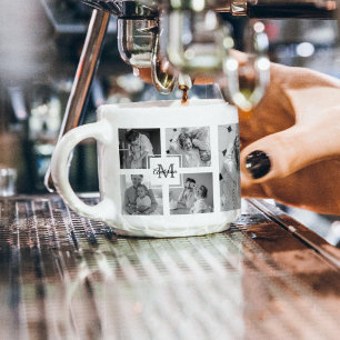 Trendig Collage Family Photo Black & White Initial Espressomugg