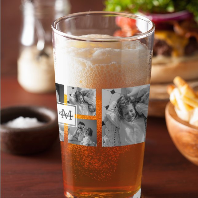 Trendig Collage Family Photo Black & White Initial Glaskopp (Skapare uppladdad)