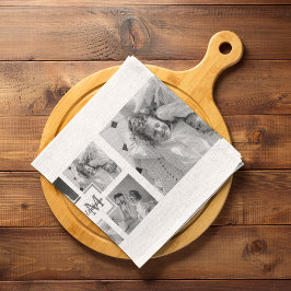 Trendig Collage Family Photo Black & White Initial Kökshandduk