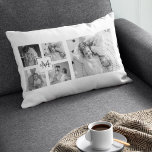 Trendig Collage Family Photo Black & White Initial Lumbarkudde<br><div class="desc">Vi presenterar vårt Trendig Collage Fem Family Photo Black & White med Initial i Center. Personlig och snyggt är perfektens sätt att visa familjens omhuldade minnen på ett modernt och elegant sätt. Med ett elegant svart och vitt färg-schema kan du med det här kollaget markera fyra av dina favoritfoton i...</div>