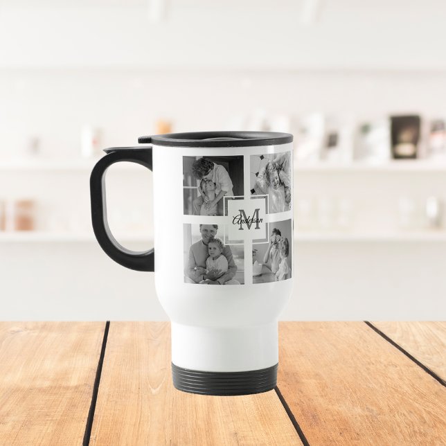 Trendig Collage Family Photo Black & White Initial Resemugg (Skapare uppladdad)