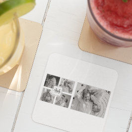 Trendig Collage Family Photo Black & White Initial Underlägg Papper Kvadrat