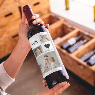 Trendig Collage Photo & We Kärlek You pappa Gift Vinflaska Etikett