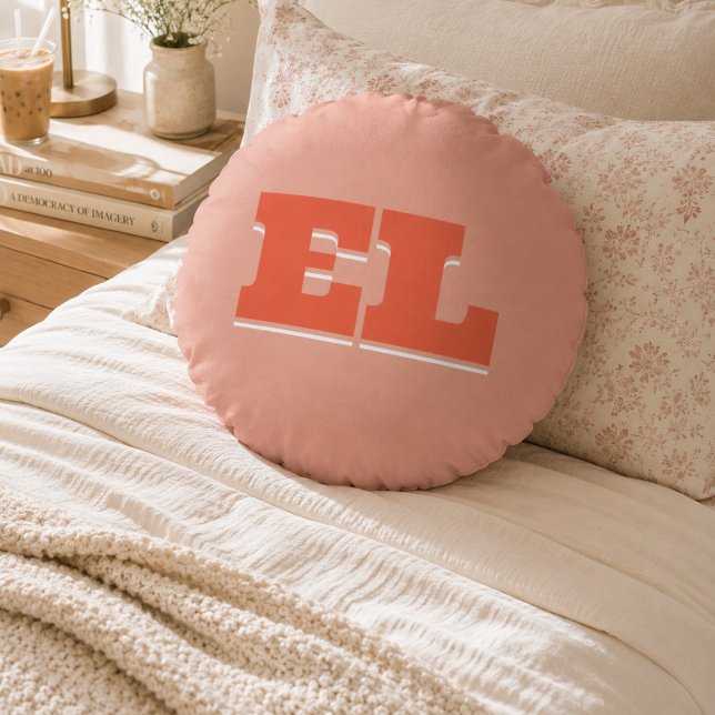 Trendig Collegial Monogram Rund Kudde (Preppy Collegiate Monogram Round Pillow)