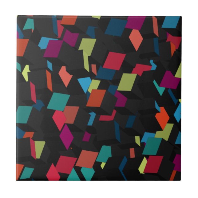 Trendig Colorful Abstrakt Geometric Cube Mönster C Kakelplatta (Framsidan)