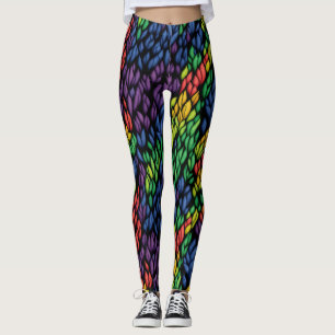 Trendig Colorful Rainbow Jungle Löv Mönster Leggings