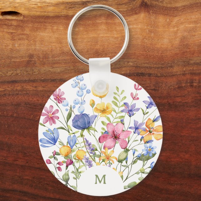 Trendig Colorful Wildblommor med Monogram Nyckelring (Framsida)