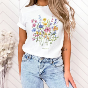 Trendig Colorful Wildblommor med Monogram T Shirt