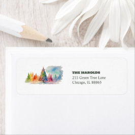 Trendig Colorful Winter Wonderland Watercolor Returadress Etikett
