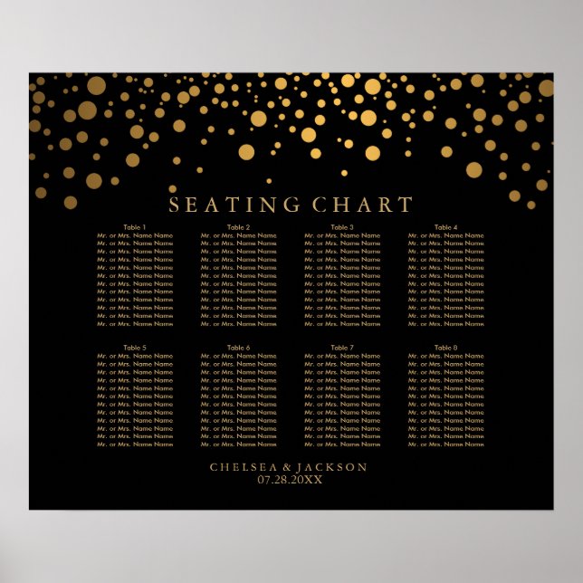 Trendig Confetti Golden Dots on Black Seed Chart Poster (Framsidan)