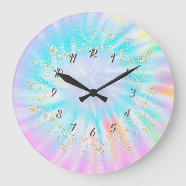  Trendig Confetti Rainbow Tie Dye Stor Klocka (Framsida)