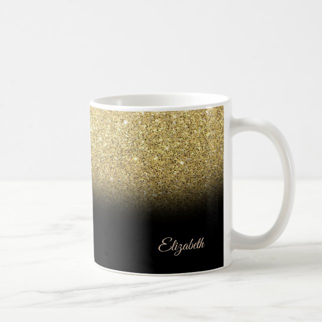 Trendig Cool Guld Glitter, Svart - Personlig Kaffemugg (Höger)