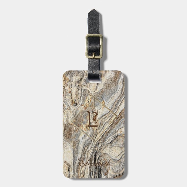 Trendig Cool Marmorstruktur, Monogram-Personligad Bagagebricka (Vertikal Framsida)