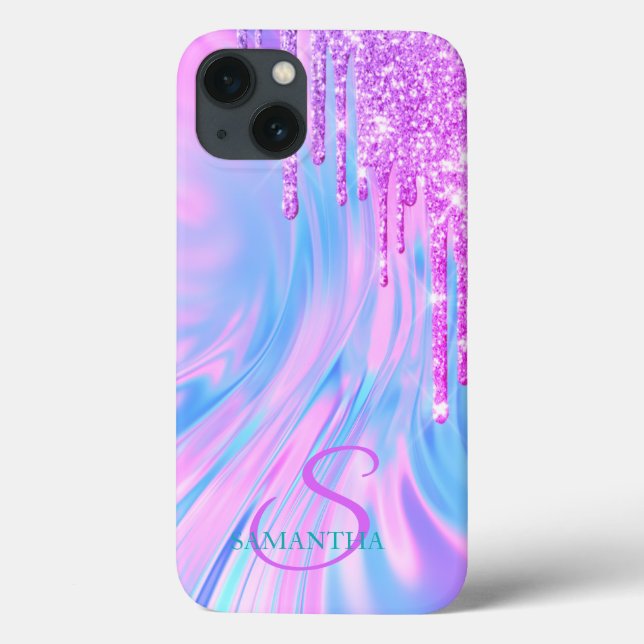Trendig Cool Violett Glitterdroppar Holografisk (Baksida)